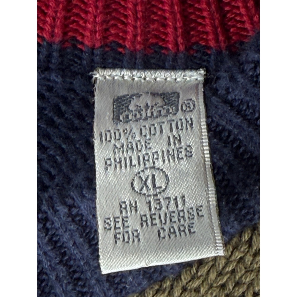 Vintage John Ashford Mens XL 100%‎ Cotton Cable Knit Color Block Sweater Preppy - Picture 5 of 8